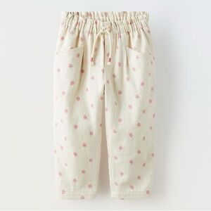 Zara Kids Cream Pants with Pink Floral size 18-24 months